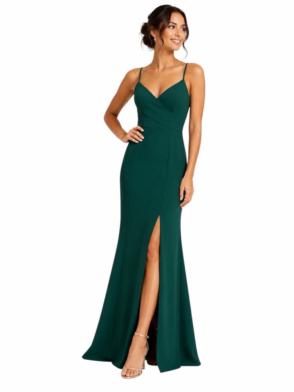 Dessy Collection Style 3013 Hunter Green Crepe Trumpet Gown Size 4 Bridesmaid